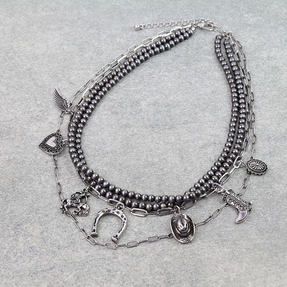 4 Layered Western Style Charm Necklace