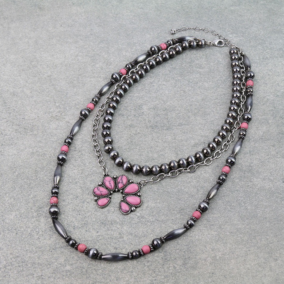 3 Layered Western Squash Blossom Stone Necklace