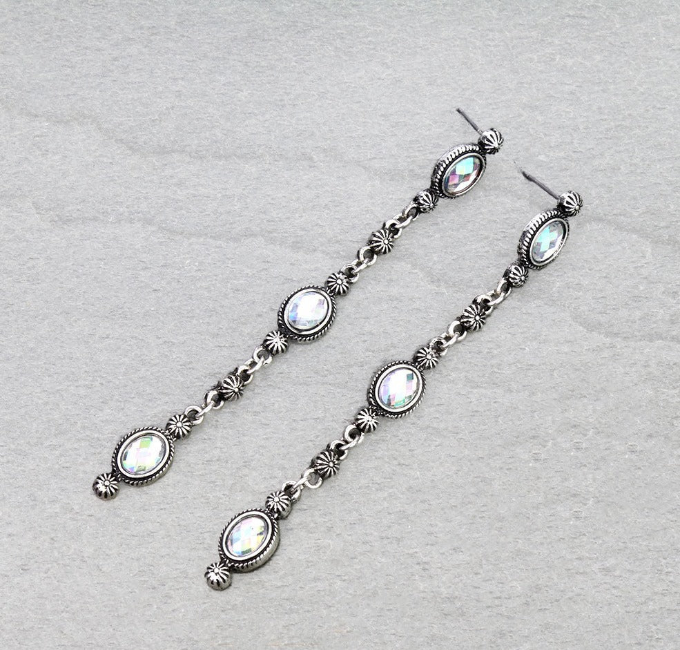Western Concho Stone Drop Stud Earrings
