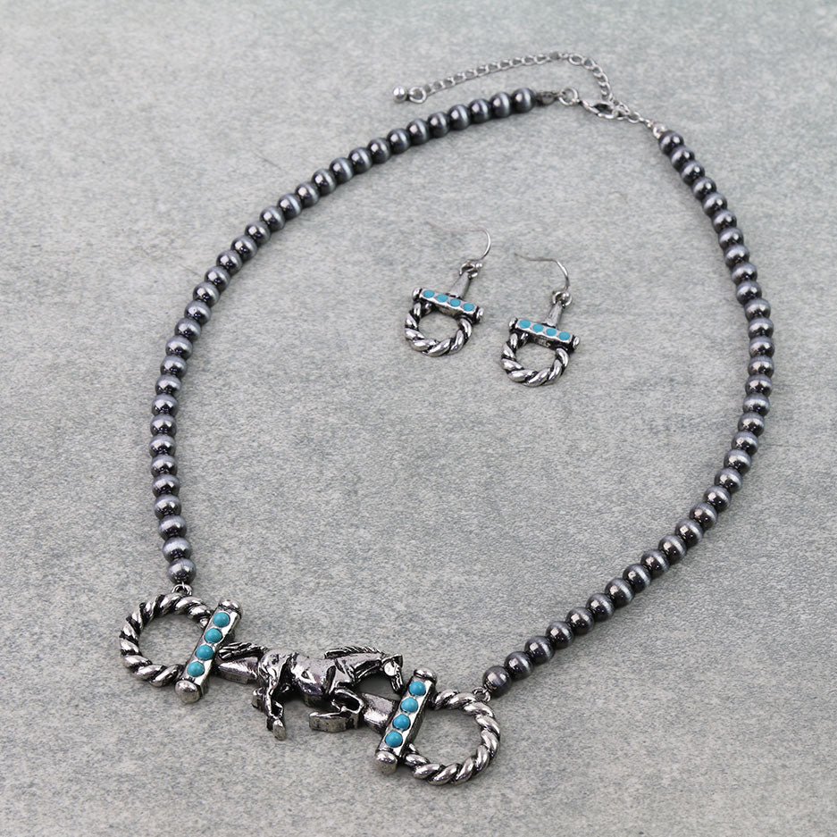 Western Horse Horsebit Necklace Set