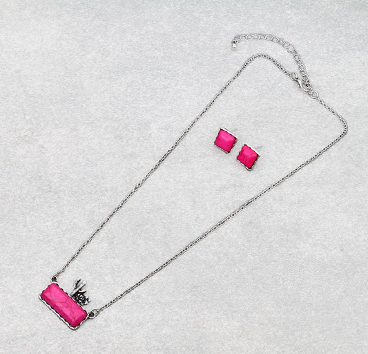 Western Cactus Rectangle Stone Necklace Set