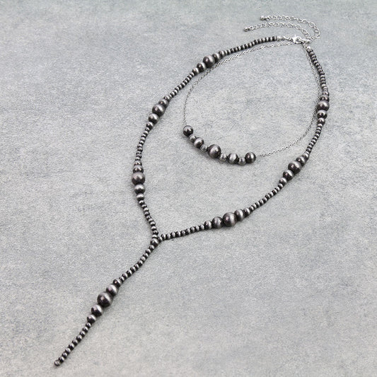 2 Layered Navajo Style Pearl Y Necklace