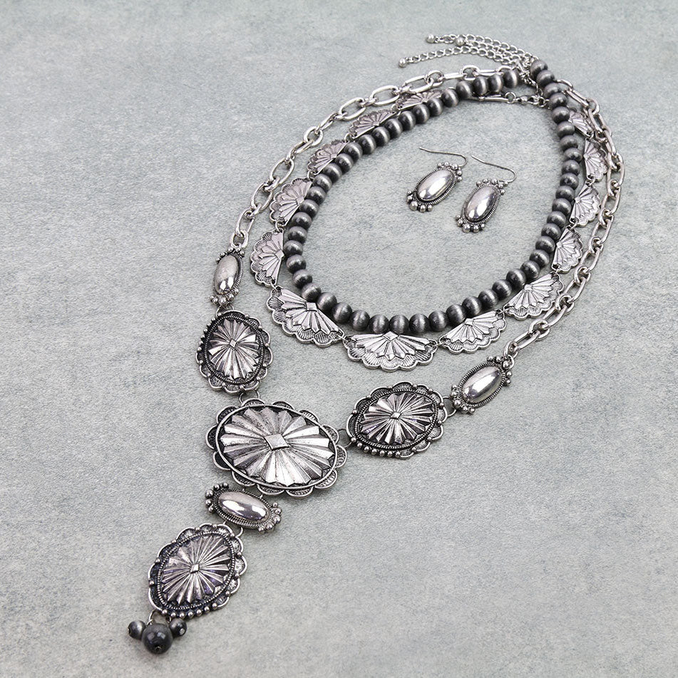 3 Layered Western Concho Necklace Set