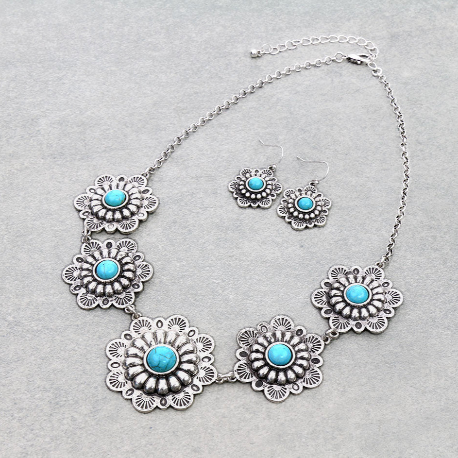 Western Concho Stone Necklace Set