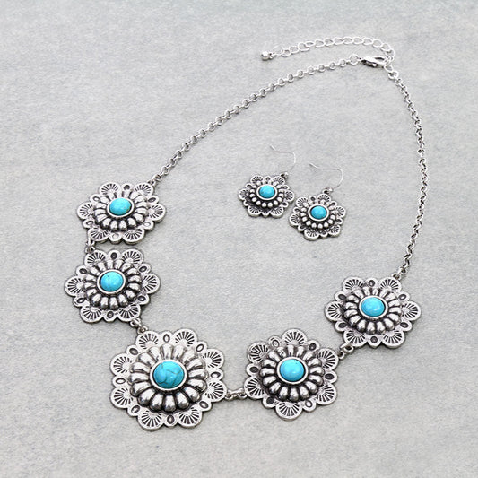 Western Concho Stone Necklace Set