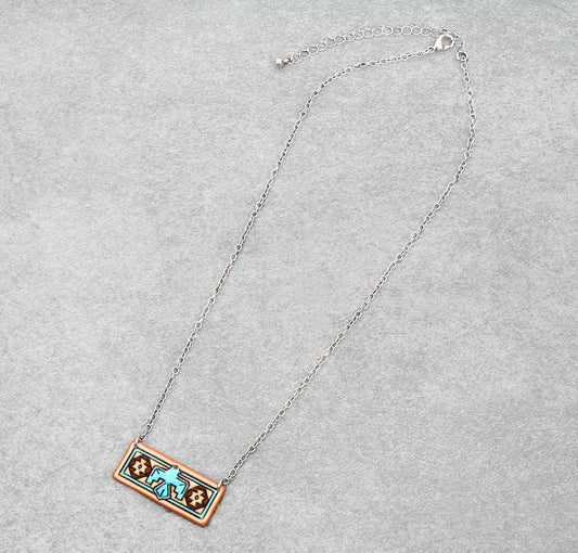 Western Thunderbird Tooled Leather Bar Necklace