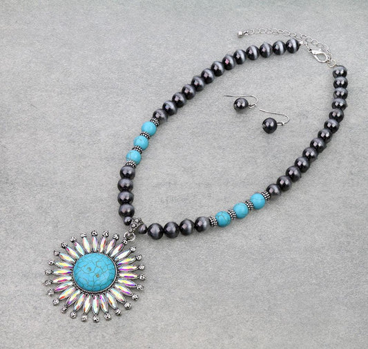 Western Concho Pendant Necklace Set