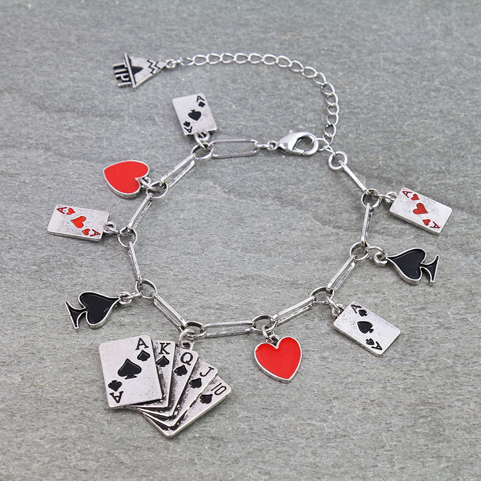 Western Poker Theme Charm Link Bracelet