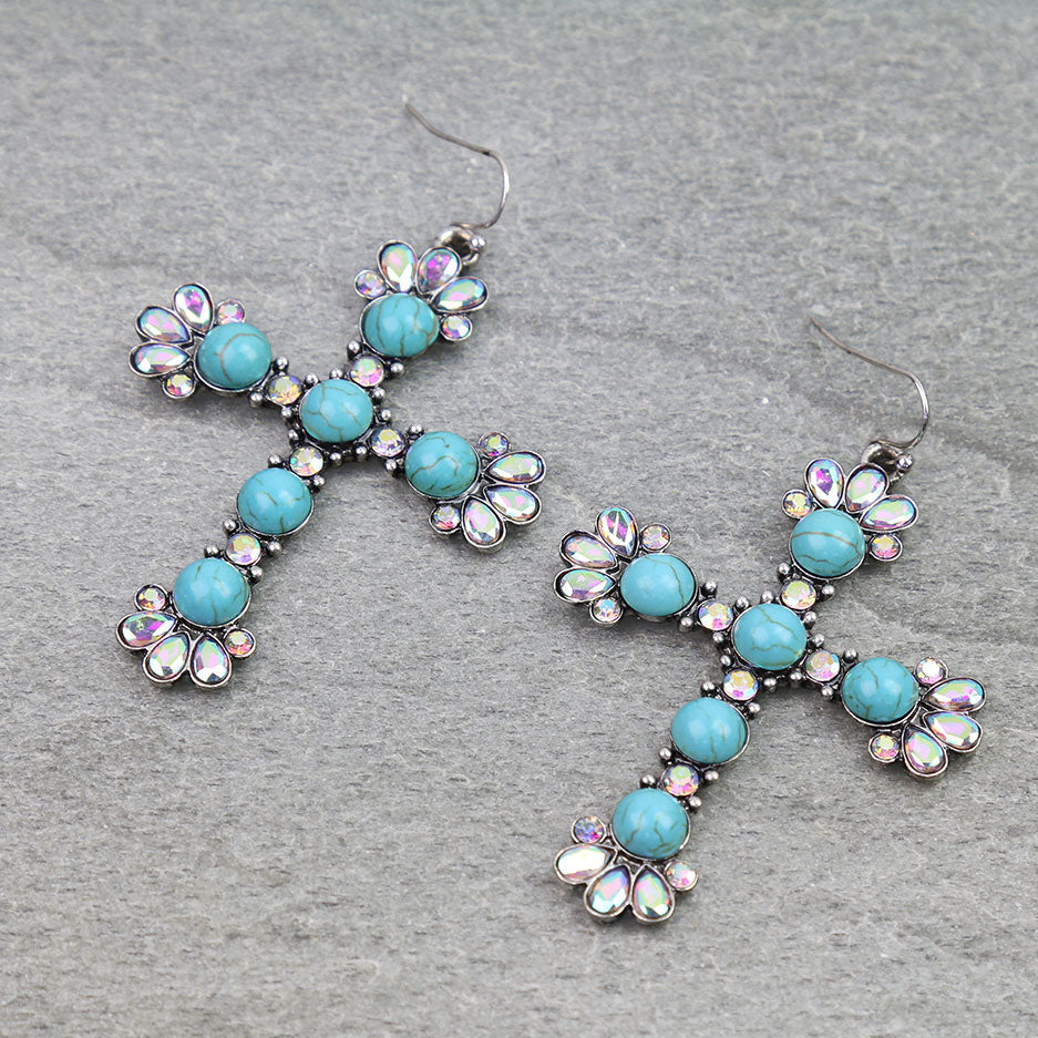 Western Cross Stone Dangle Earrings