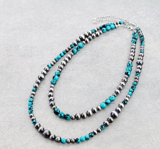 2 Layer Navajo Style Pearl & Bead Necklace