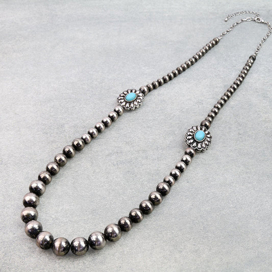 Western Navajo Style Pearl Concho Necklace