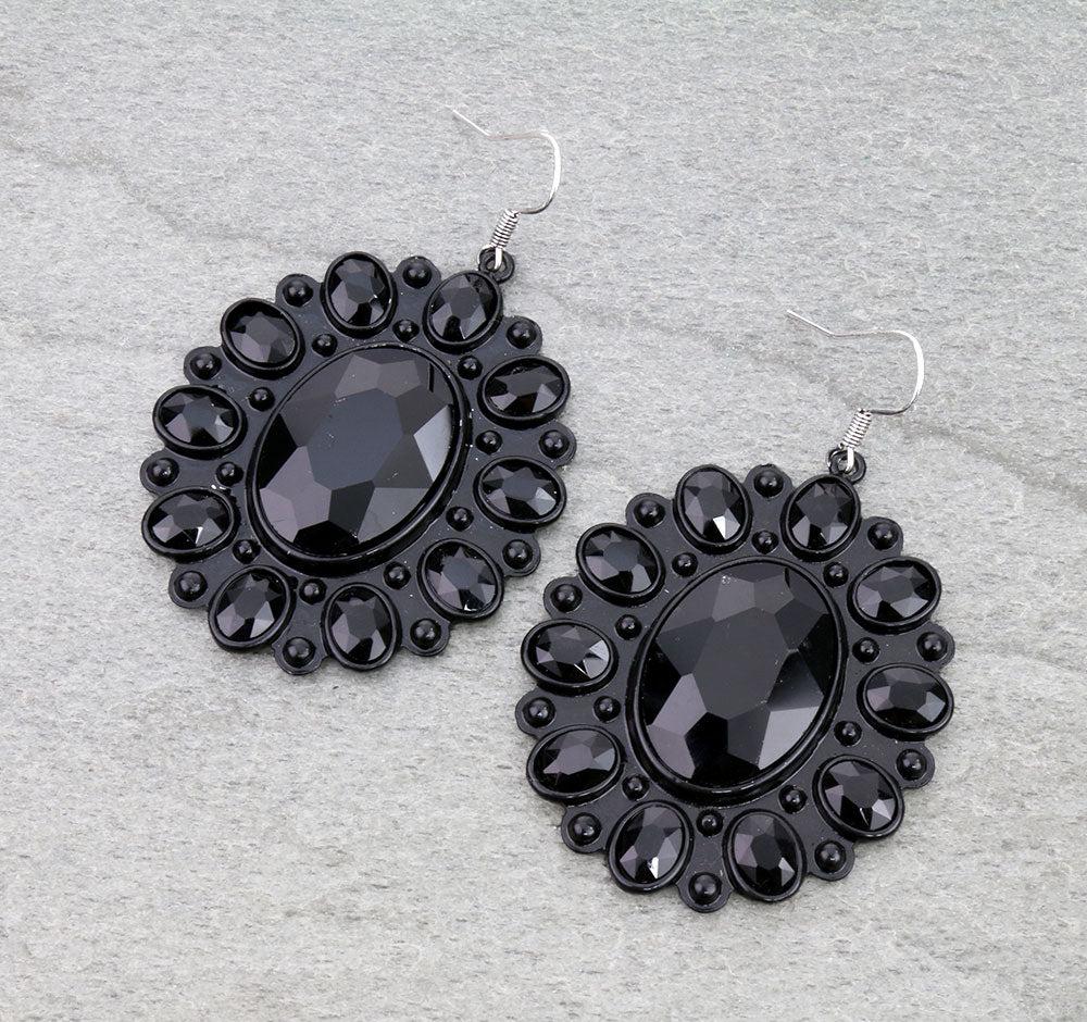 Western Concho Flower Stone Dangle Earrings