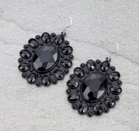 Western Concho Flower Stone Dangle Earrings
