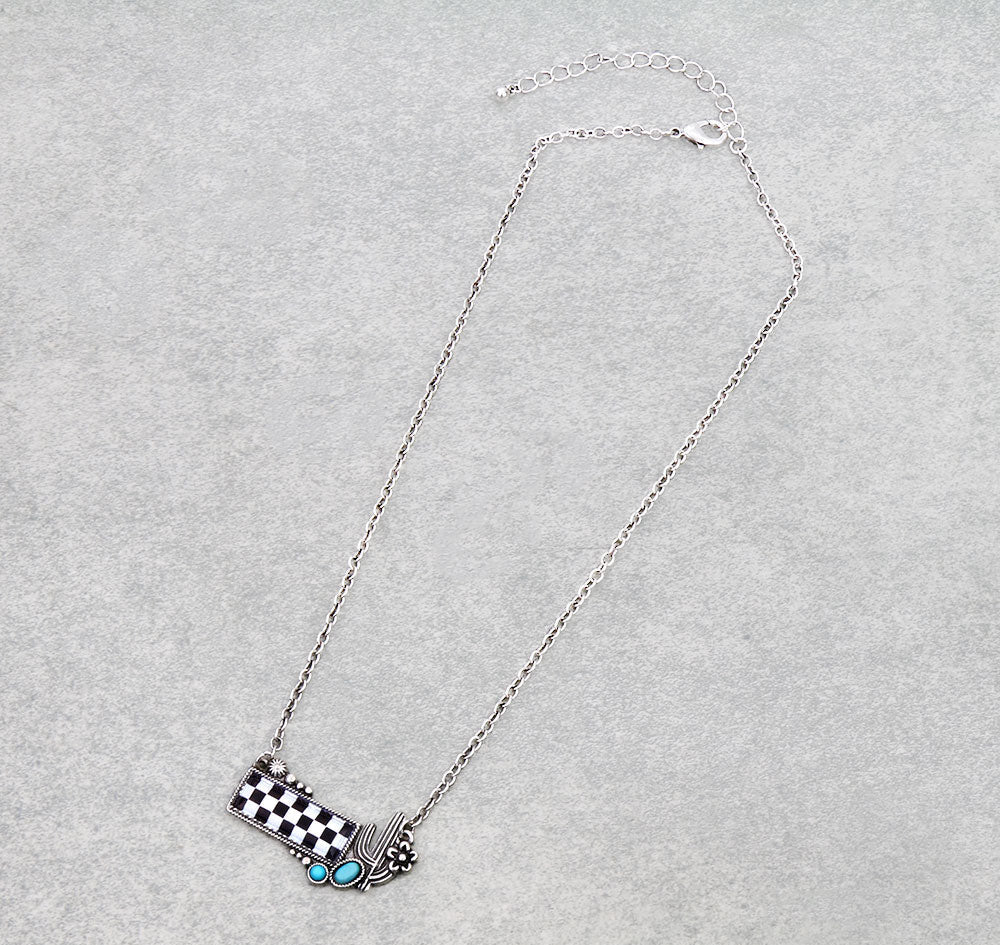 Checker Pattern Bar with Cactus Necklace