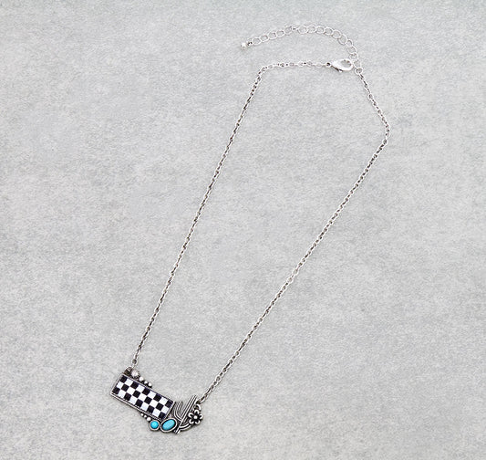 Checker Pattern Bar with Cactus Necklace