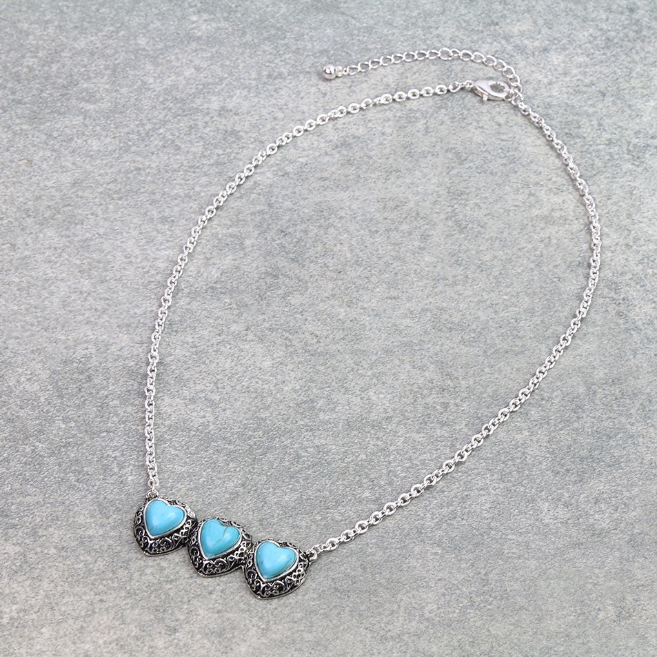 Tailored Filigree Heart Stone Bar Necklace