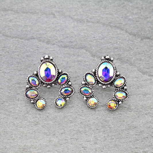 Western Squash Blossom Stone Stud Earrings