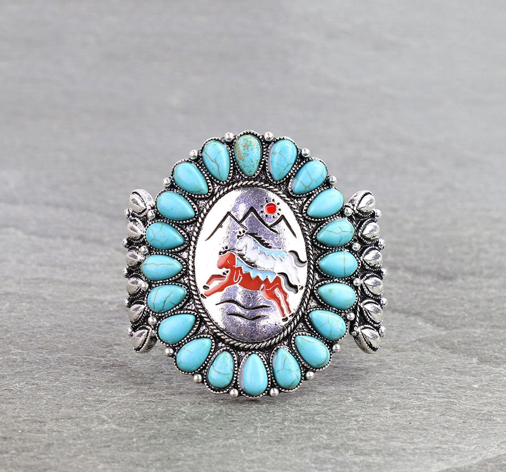 Western Horse Stone Cuff Bracelet