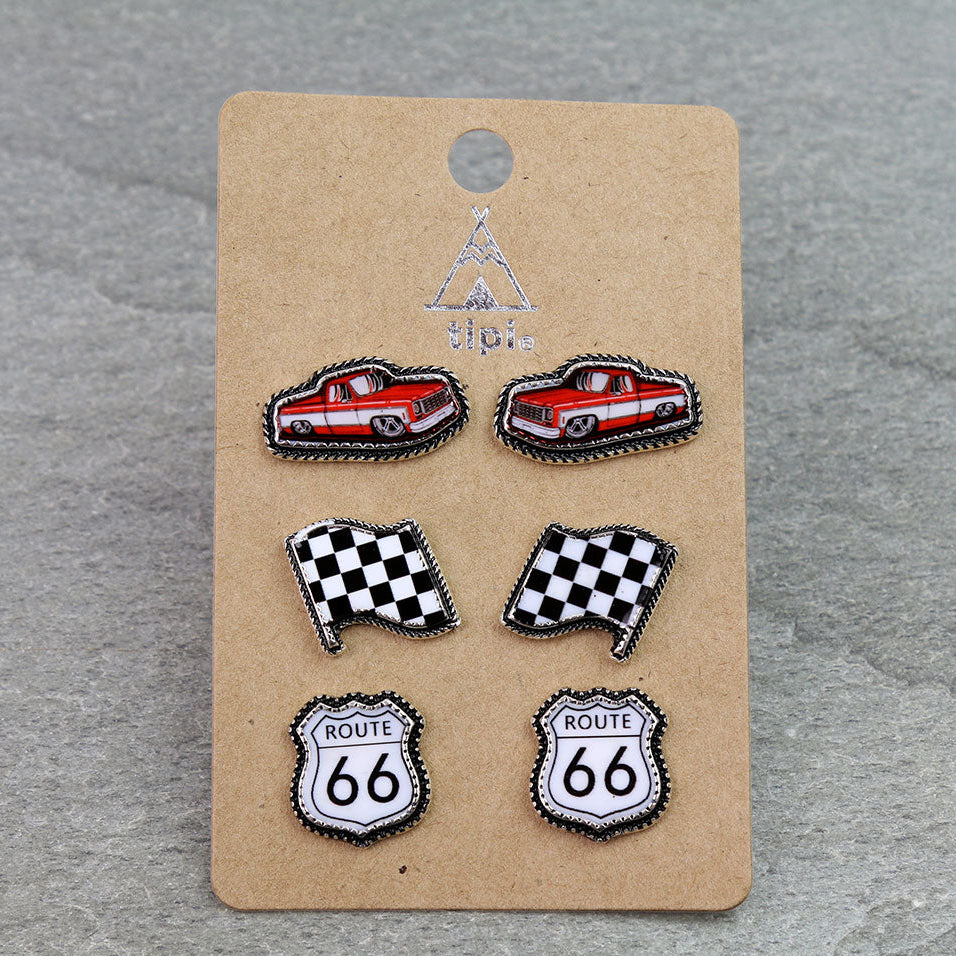 3 Pair Race & RT66 Earring Set