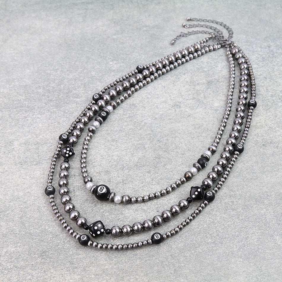 3 layered Navajo Style Pearl Fun Theme Necklace