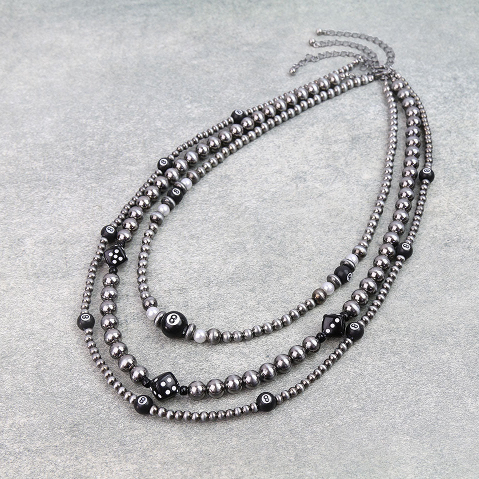 3 layered Navajo Style Pearl Fun Theme Necklace