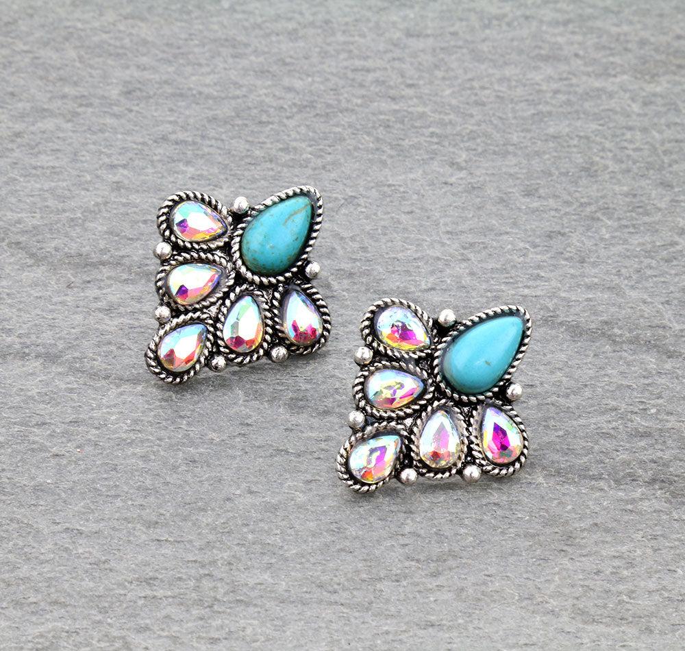 Western Teardrop Stone Stud Earrings