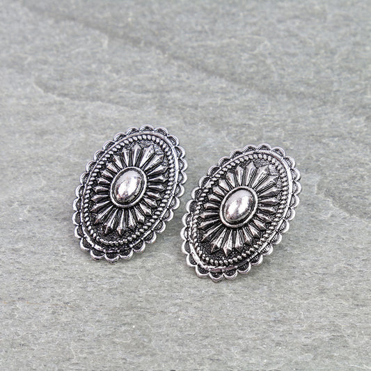 Western Bubble Oval Concho Stud Earrings