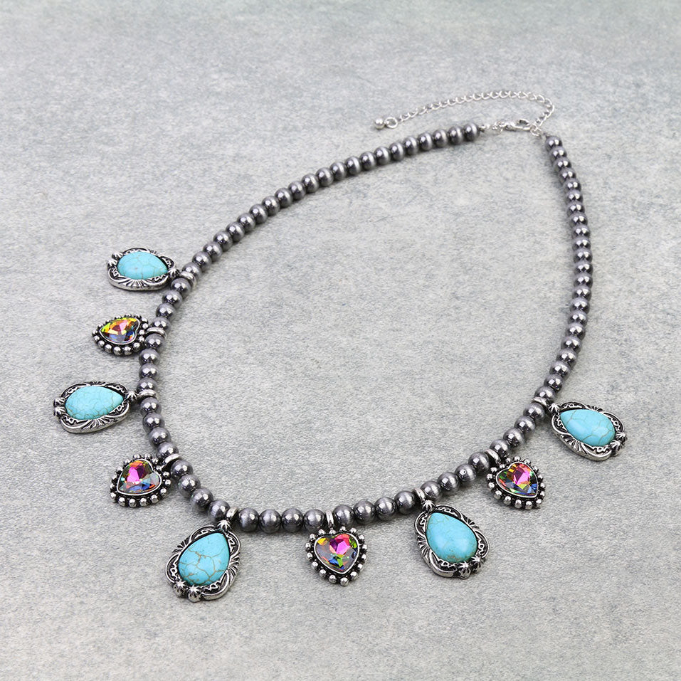 Western Heart Stone Cluster Necklace