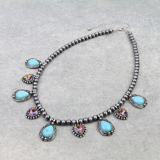 Western Heart Stone Cluster Necklace