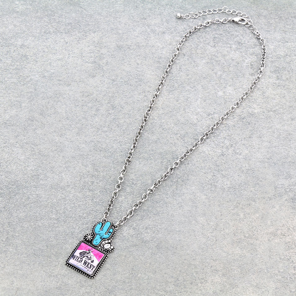 Western Cactus with Rodeo Logo Necklace
