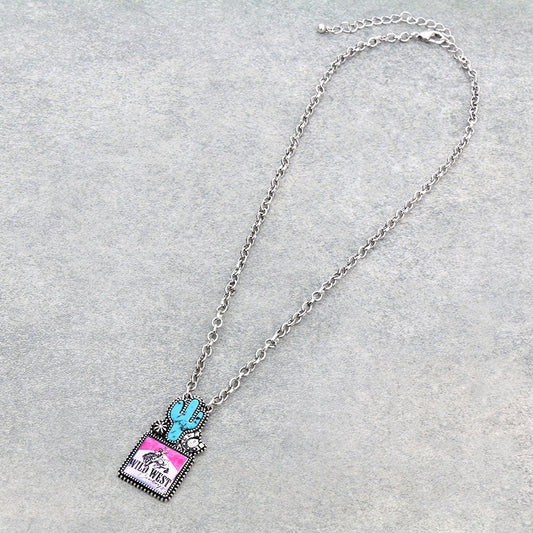 Western Cactus with Rodeo Logo Necklace