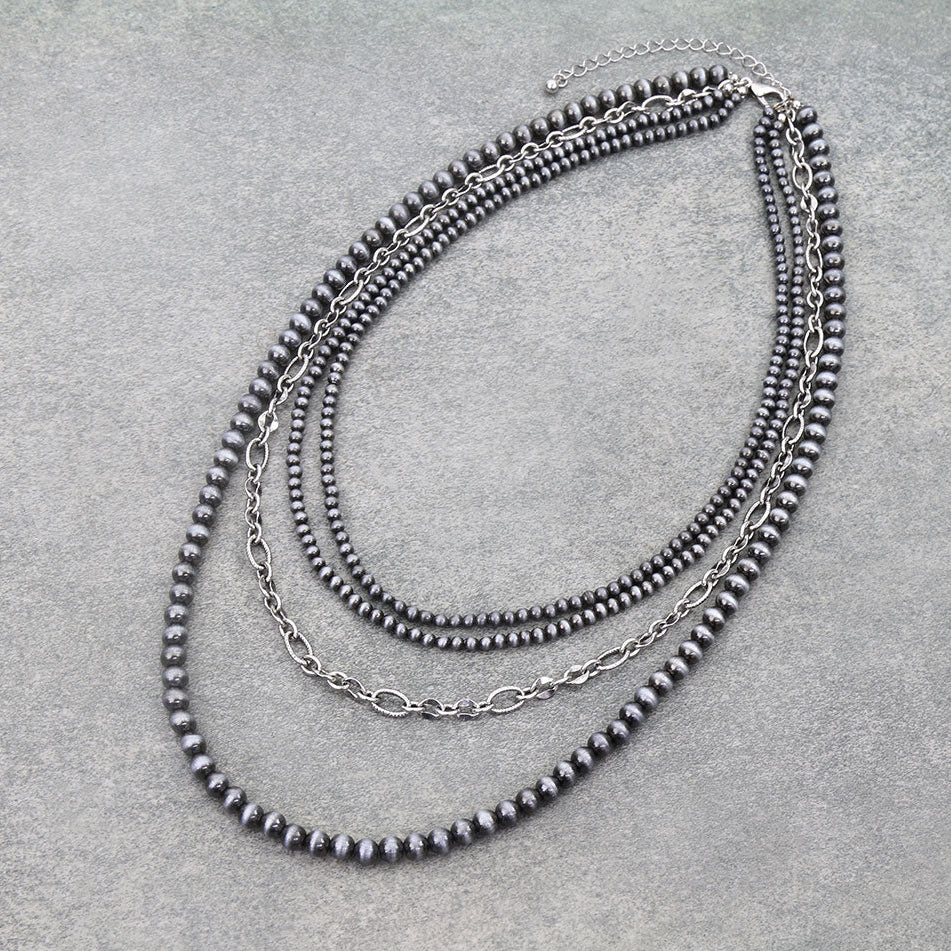 Navajo Style Pearl & Chain Multi-Strand Necklace