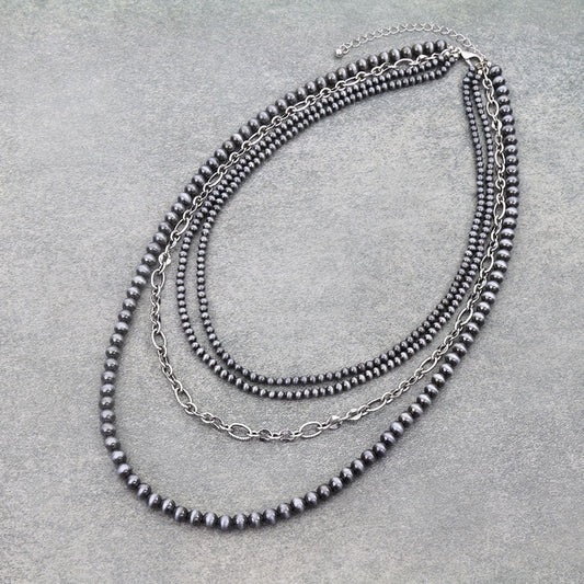 Navajo Style Pearl & Chain Multi-Strand Necklace
