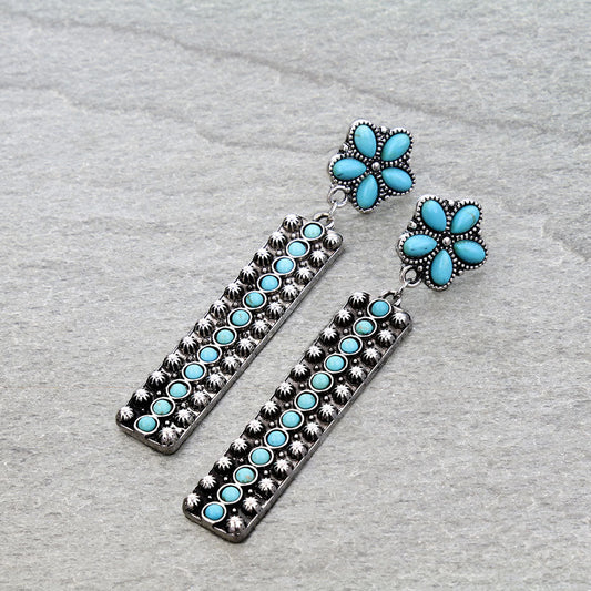 Western Ball TXR Bar Stone Stud Earrings