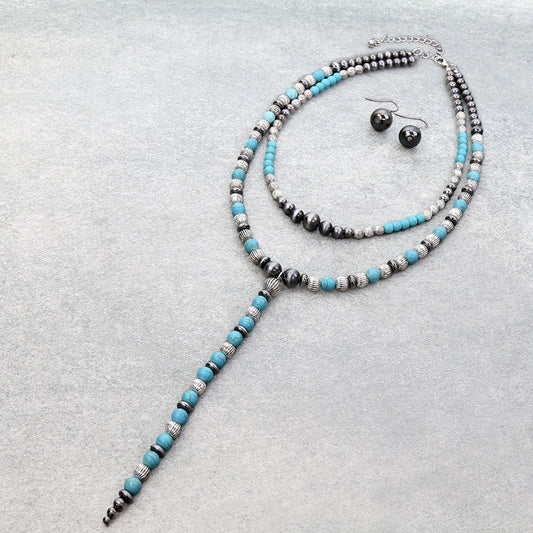 2 Layered Navajo Style Pearl Y Necklace Set