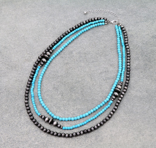 3 Layered  Style Pearl and Bead Necklace