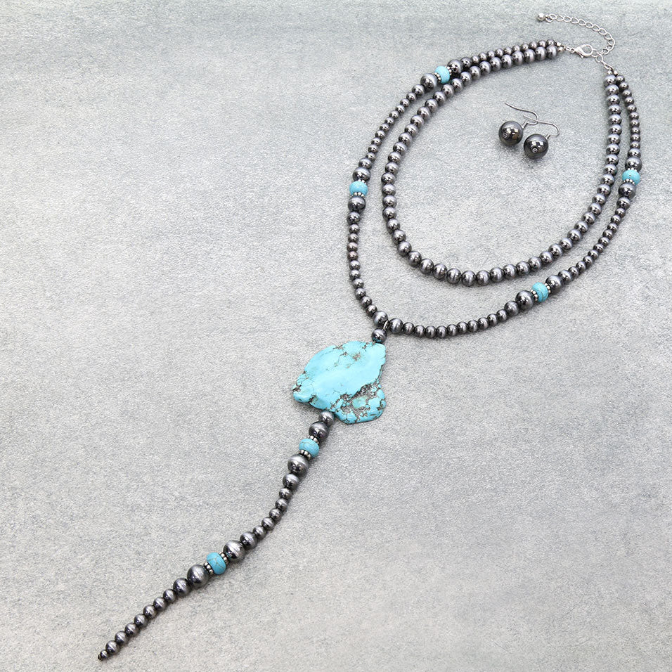 2 Layered Navajo Style Pearl Y Necklace Set