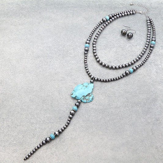 2 Layered Navajo Style Pearl Y Necklace Set