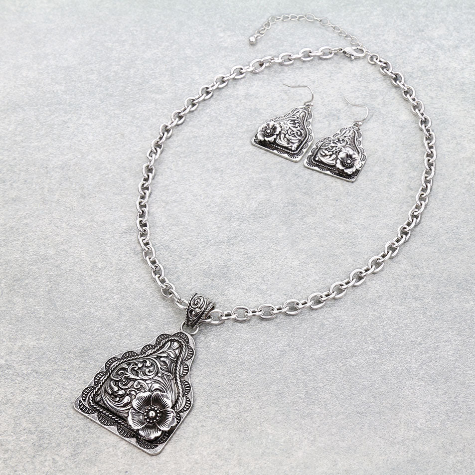 Western Filigree Ear Tag Necklace Set
