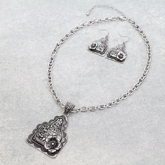 Western Filigree Ear Tag Necklace Set