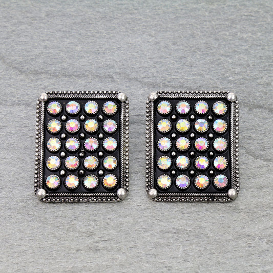 Western Rectangle Stone Stud Earrings