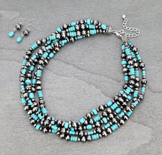 Style Pearl and Beaded Layered Necklace Set