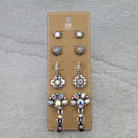 6 Pair Western Design Stud Earring Set