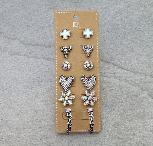 6 Pair Western Design Stud Earring Set