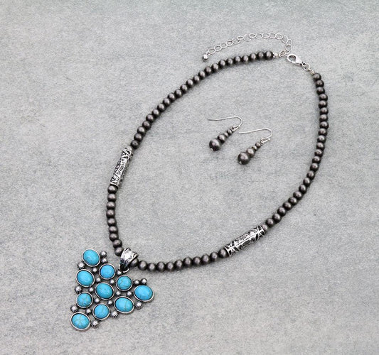 Western Triangle Stone Pendant Necklace Set