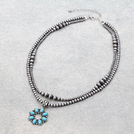 2 Row Western Concho Stone Necklace
