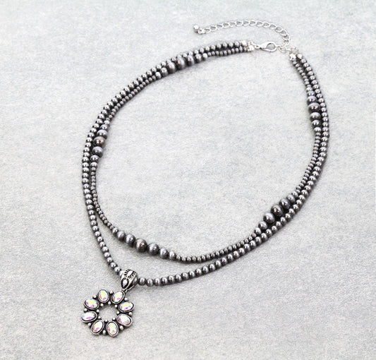 2 Row Western Concho Stone Necklace
