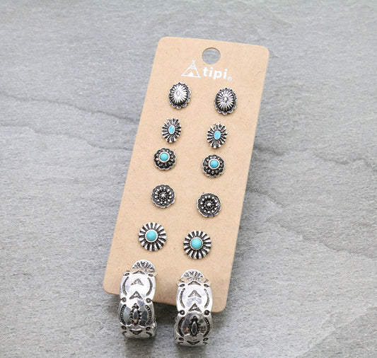 6 Pair Dainty Western Stud Earring Set