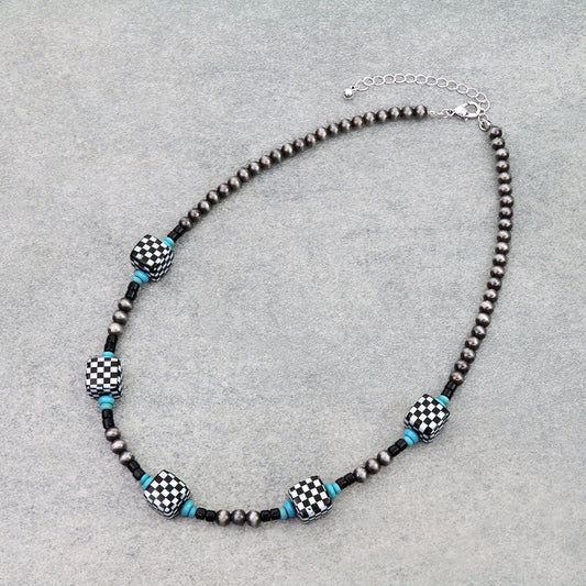 Navajo Style Pearl Checkerboard Necklace