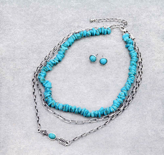 Western Arrow with Chipstone and Chain Layered Necklace Set